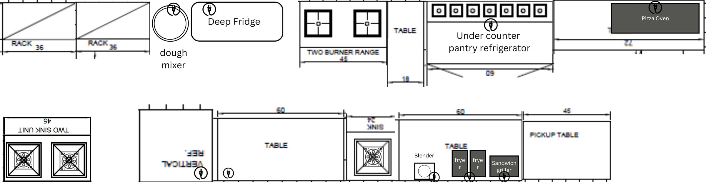 Pizza Fresca kitchen equipment and workflow layout preview
